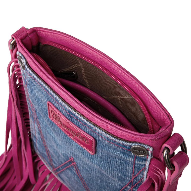 Wrangler Wrangler Leather Fringe Jean Denim Pocket Crossbody - Pink