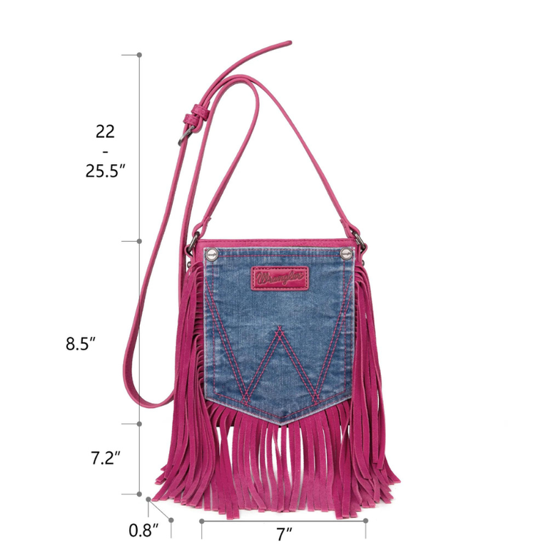 Wrangler Wrangler Leather Fringe Jean Denim Pocket Crossbody - Pink