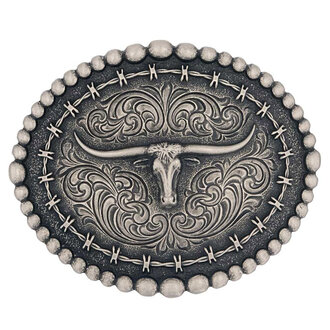 Montana Silversmiths Montana Silversmiths Barbed Wire Longhorn Buckle