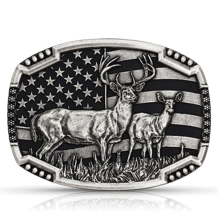 Montana Silversmiths Montana Silversmiths Whitetail Deer Flag Buckle