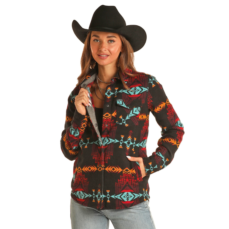 Rock and Roll Rock And Roll Long Shacket - Black Southwest Pattern