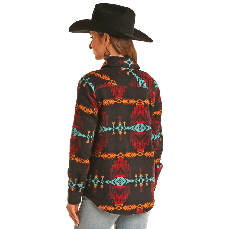 Rock and Roll Rock And Roll Long Shacket - Black Southwest Pattern