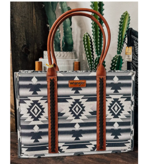 Wrangler Wrangler Southwestern Pattern Dual Sided Print Wide Tote - Dark Grey