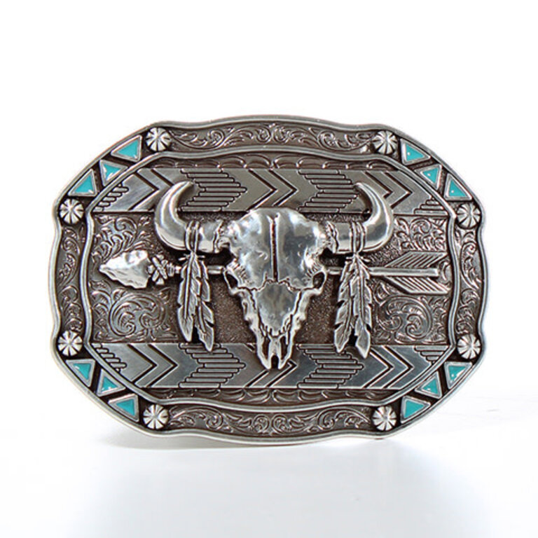 Nocona Nocona Rectangle Skull With Feathers Buckle