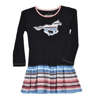 Cowgirl Hardware Cowgirl Hardware Chevron Serape Horse L/S Dress - Black - Infant/Toddler