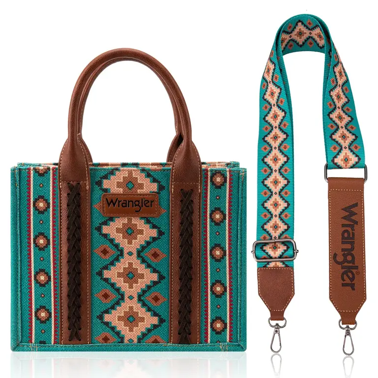 Wrangler Wrangler Southwestern Print Small Canvas Tote/Crossbody - Turquoise