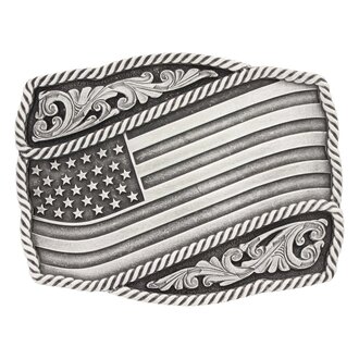 Montana Silversmiths Montana Silversmiths Antique Silver Engraved Flag Buckle