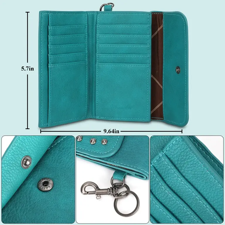 Wrangler Wrangler Studded Accent Trifold Key-Chain Wallet - Turquoise