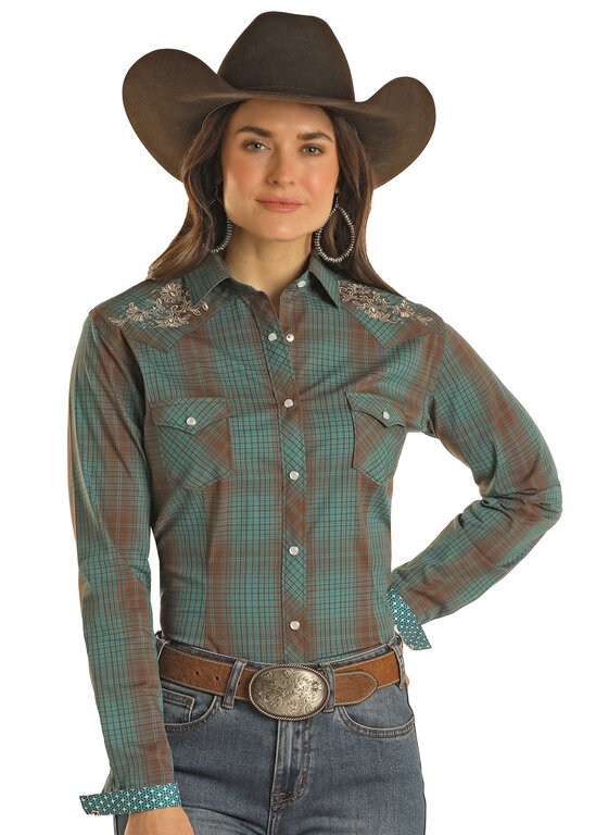 Panhandle Panhandle 2 Pocket Snap L/S Shirt - Brown/Green
