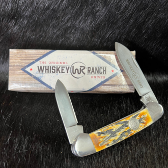 Whiskey Bent Whiskey Ranch Carved Burnt Bone Canoe Knife