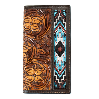 3D 3D Hand Tooled Floral With Southwest Embroidery Rodeo Wallet