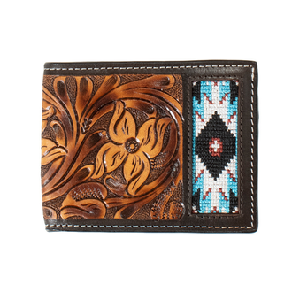 3D 3D Hand Tooled Floral Embroidered Inlay Bifold Wallet
