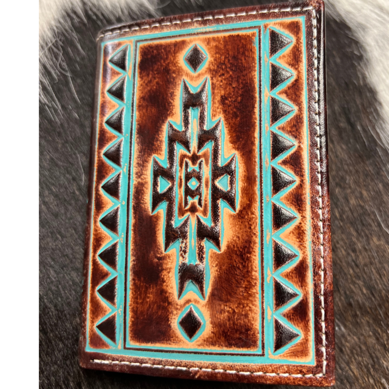 Ariat Ariat Turquoise Outline Southwestern Pattern Trifold Wallet