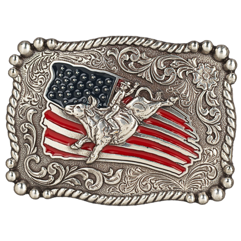 Nocona Nocona Distressed Flag Bull Rider Buckle - Youth