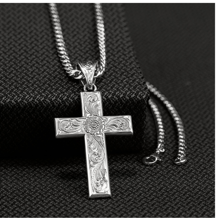 Twister Twister Engraved Silver Cross Necklace