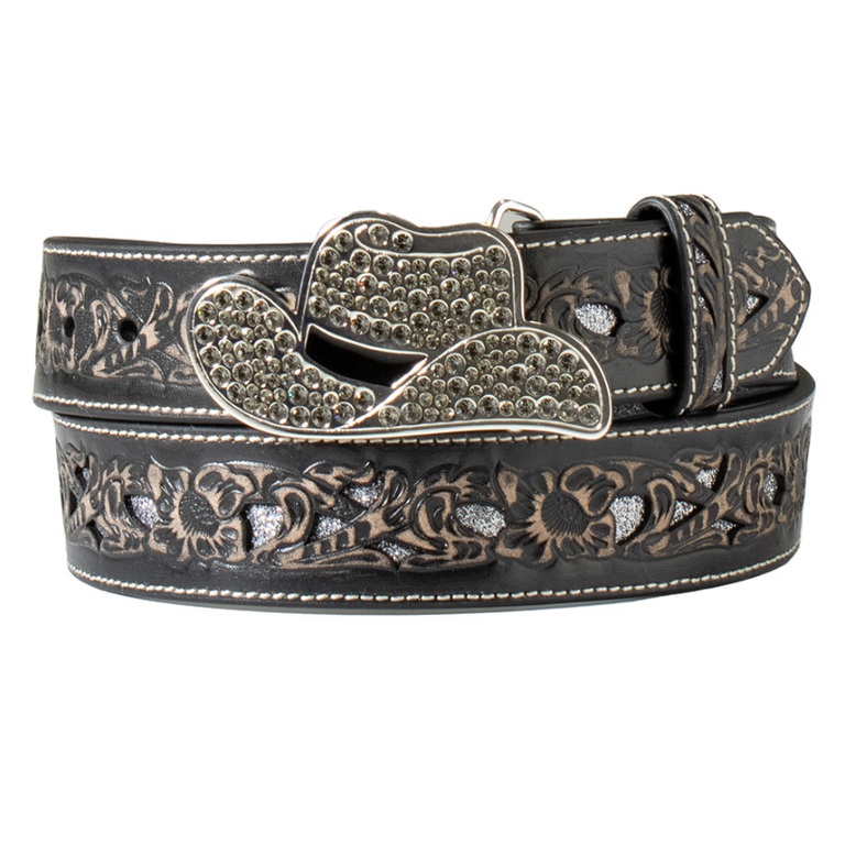 Angel Ranch Angel Ranch Cowgirl Hat/Glitter Underlay Belt - Black