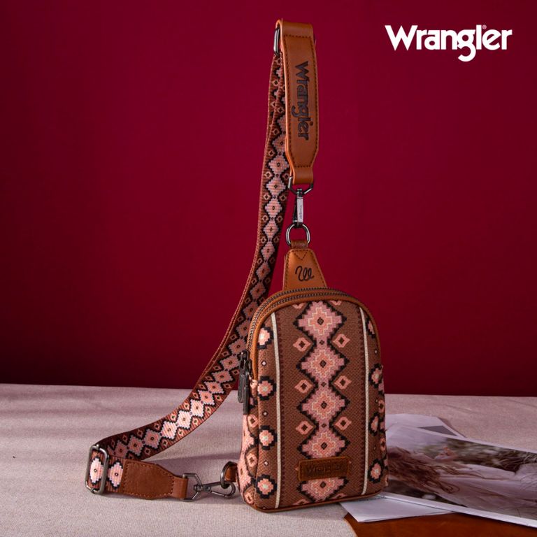 Wrangler Wrangler Aztec Print Crossbody Sling - Dark Brown