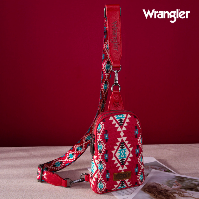 Wrangler Wrangler Aztec Print Crossbody Sling Bag - Burgundy