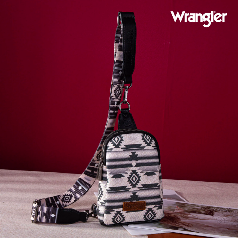 Wrangler Wrangler Aztec Print Crossbody Sling Bag - Black