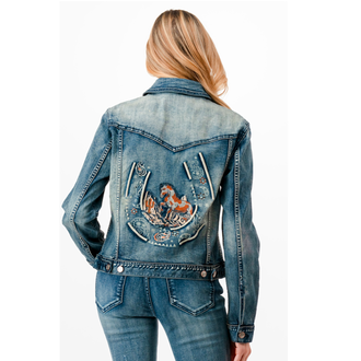 Grace in LA Grace In LA Jean Jacket - Horseshoe Embroidered