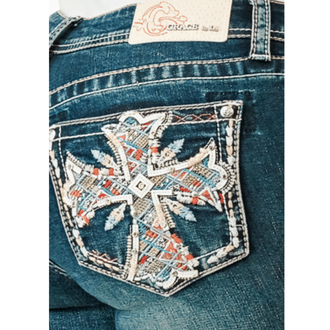 Grace in LA Grace In LA Boot Cut Easy Fit Jeans - Cross Pocket