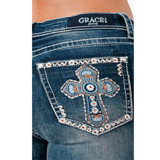 Grace in LA Grace in LA Easy Fit Boot Cut - Multi Color Cross Pocket