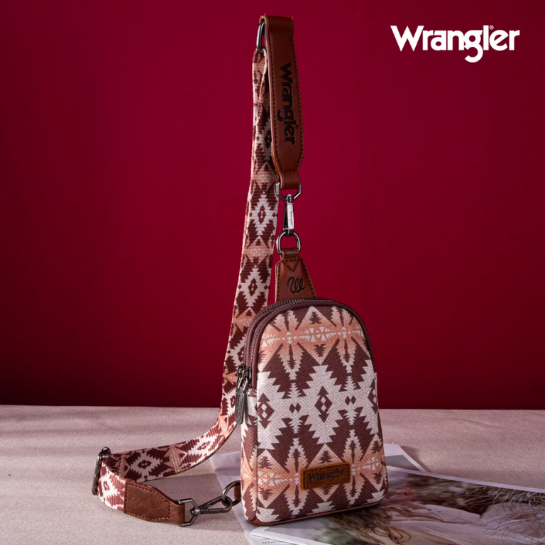 Wrangler Wrangler Aztec Print Crossbody Sling Bag - Light Coffee