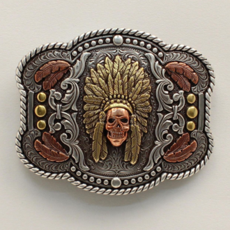 Nocona Nocona Rectangle Rope Edge Feather Skull Chief Buckle