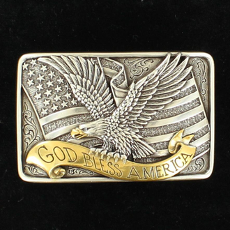 Nocona Nocona Rectangle God Bless America Flag/Eagle Buckle