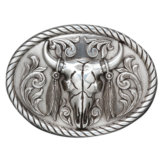 Nocona Nocona Steer Skull With Feathers Oval Buckle