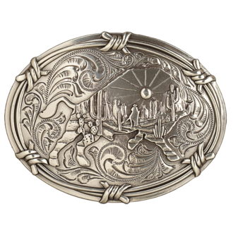 Nocona Nocona Barbed Wire Buffalo Antique Silver Oval Buckle