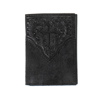 Nocona Nocona Roughout Cross Trifold Wallet -Black