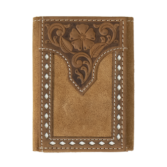 Nocona Nocona Floral Embossed White Buck Lacing Trifold Wallet