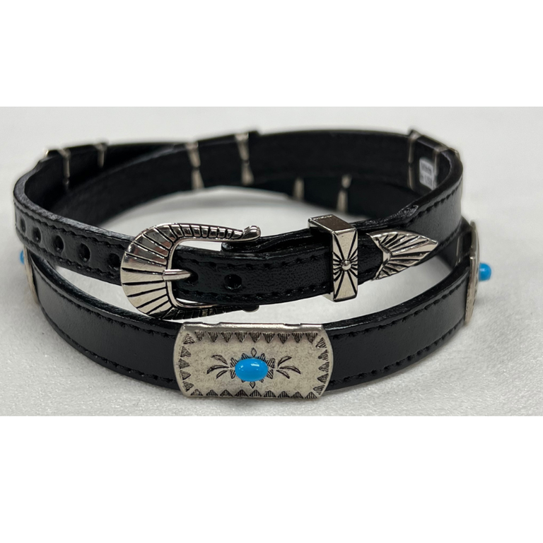 Austin Accent Austin Accent Leather With Turquoise Concho Accent Hat Band - Black - USA Made
