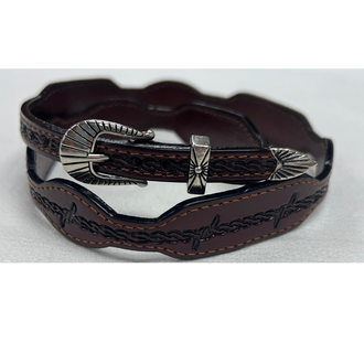 Austin Accent Austin Accent Hand Tooled Barbed Wire Hat Band - Brown