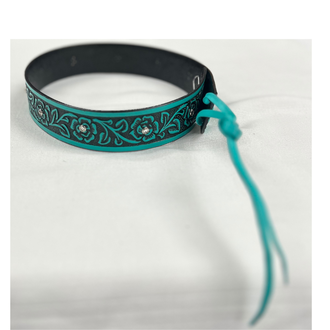 Austin Accent Austin Accent Leather Rose With Crystals Hat Band - Turquoise