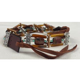 Austin Accent Austin Accent Bone Wide Amber With Turquoise Hat Band - USA Made