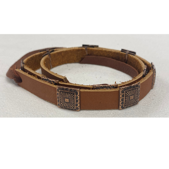 Austin Accent Austin Accent Leather Square Concho Copper With Tie Hat Band - Brown - USA Made