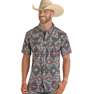 Rock and Roll Rock And Roll Aztec Print S/S Snap Shirt - Blue