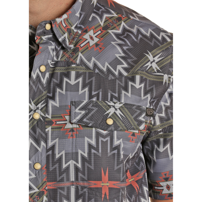 Rock and Roll Rock And Roll Aztec Print S/S Snap Shirt - Blue