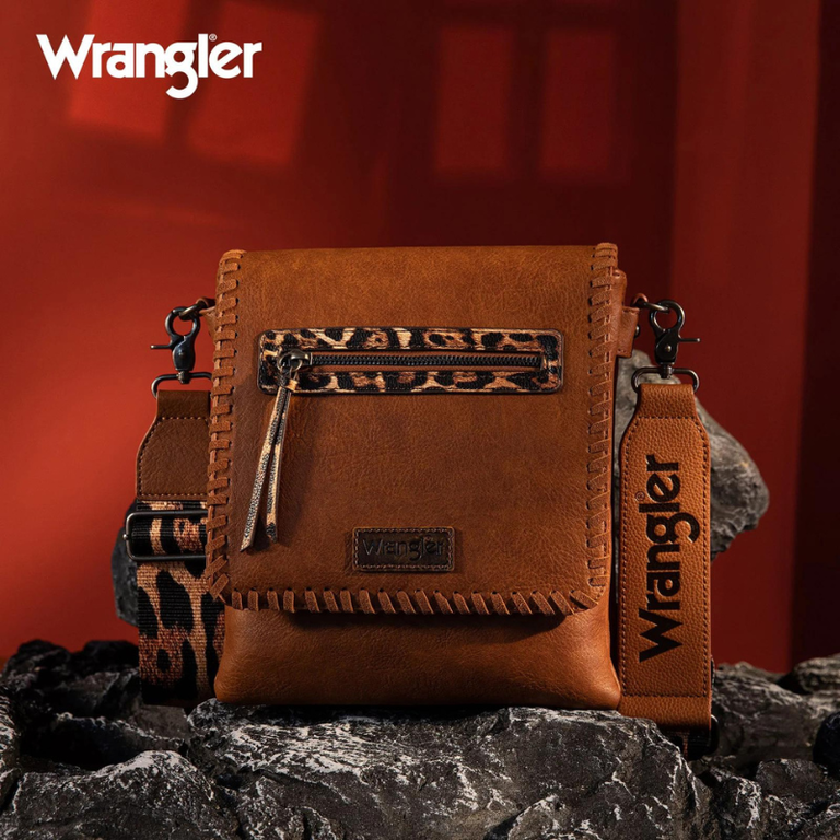 Wrangler Wrangler Whipstitch Leopard Print Crossbody - Dark Brown