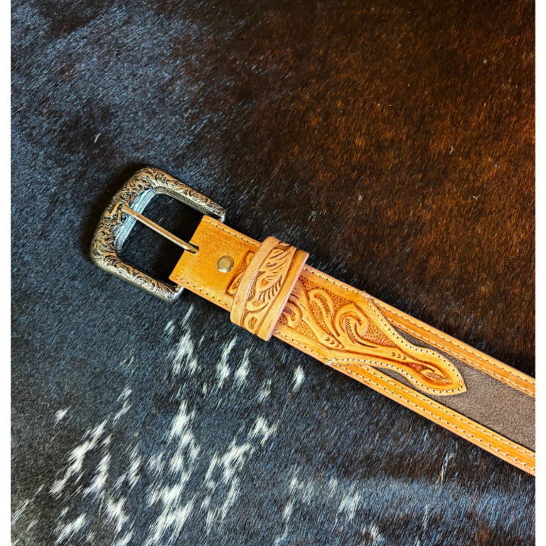 R Watson R Watson Leather With Rough Out Inlay Belt - Chocolate