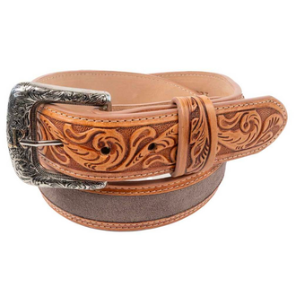 R Watson R Watson Leather With Rough Out Inlay Belt - Charcoal