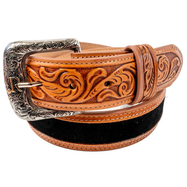 R Watson R Watson Leather With Rough Out Inlay Belt - Black