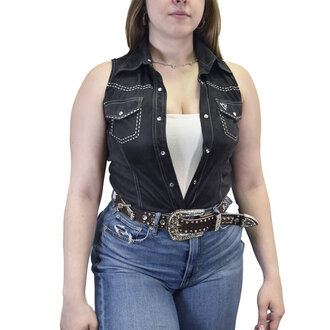 Cowgirl Hardware Cowgirl Hardware Sleeveless Faux Suede Shirt - Black