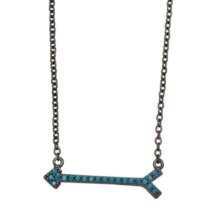 Kelly Herd Kelly Herd Black Rhodium Plated Arrow Necklace With Turquoise Stones