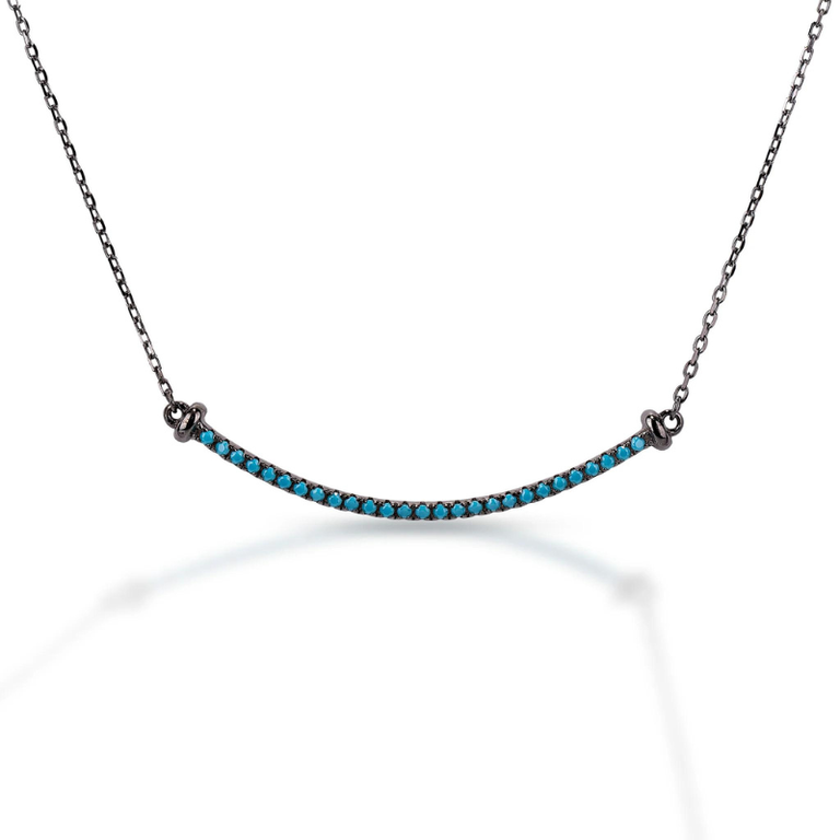 Kelly Herd Kelly Herd Black Rhodium Plated Line Turquoise Stone Necklace - Sterling Silver