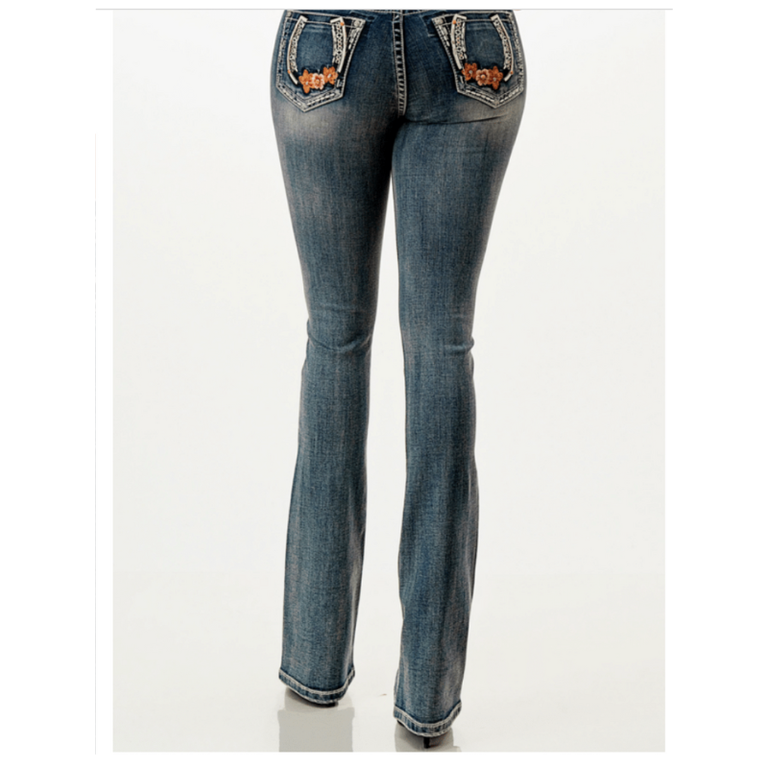 Grace in LA Grace In LA Easy Fit Bootcut Jeans - Horseshoe With Flowers - 32” Inseam
