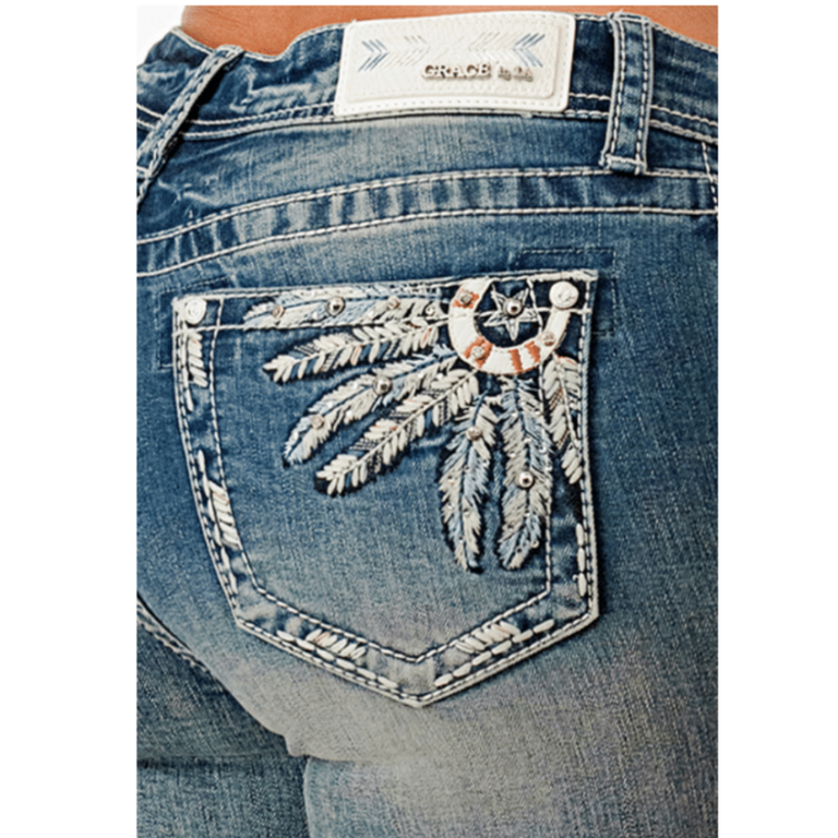 Grace in LA Grace In LA Bootcut Midrise Jeans - Feather/Horseshoe - 34”Inseam