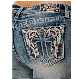 Grace in LA Grace In LA Bootcut Midrise Jeans - Americana Wing - 32” Inseam